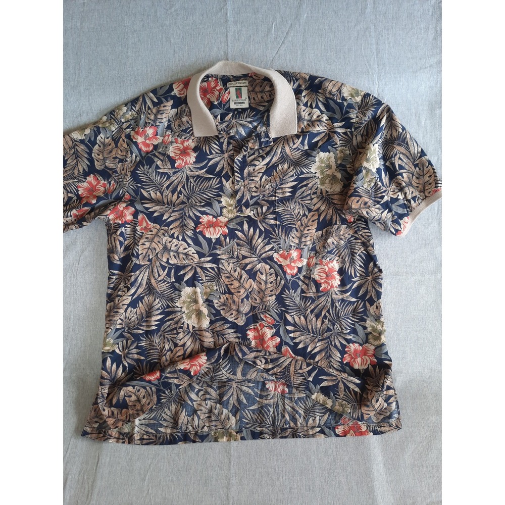 Vintage Tori Richard Honolulu Mens XL Floral Polo Shirt Short Sleeve Cotton Lawn